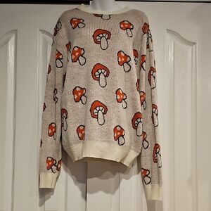 SUPER MASSIVE BRAND UNISEX MUSHROOM PATTERN KNIT SWEATER LONG SLEEVE SIZE L